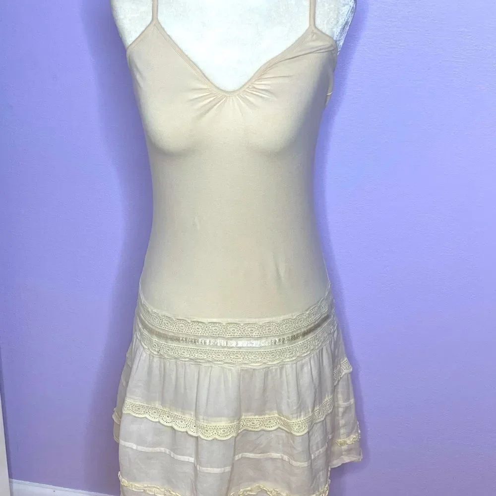Cream V-Neck Dress 